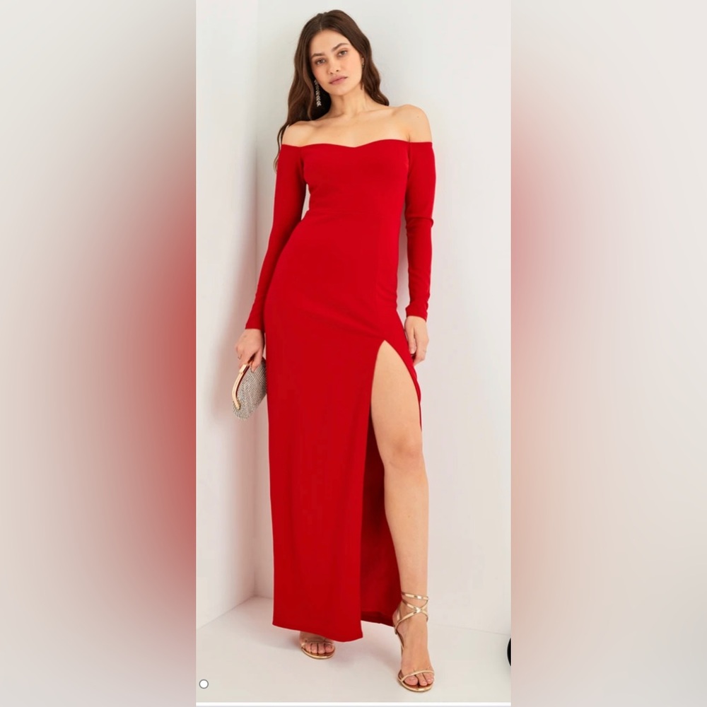 Lulu’s Classic Allure Off the Shoulder Long Sleeve Maxi Dress
